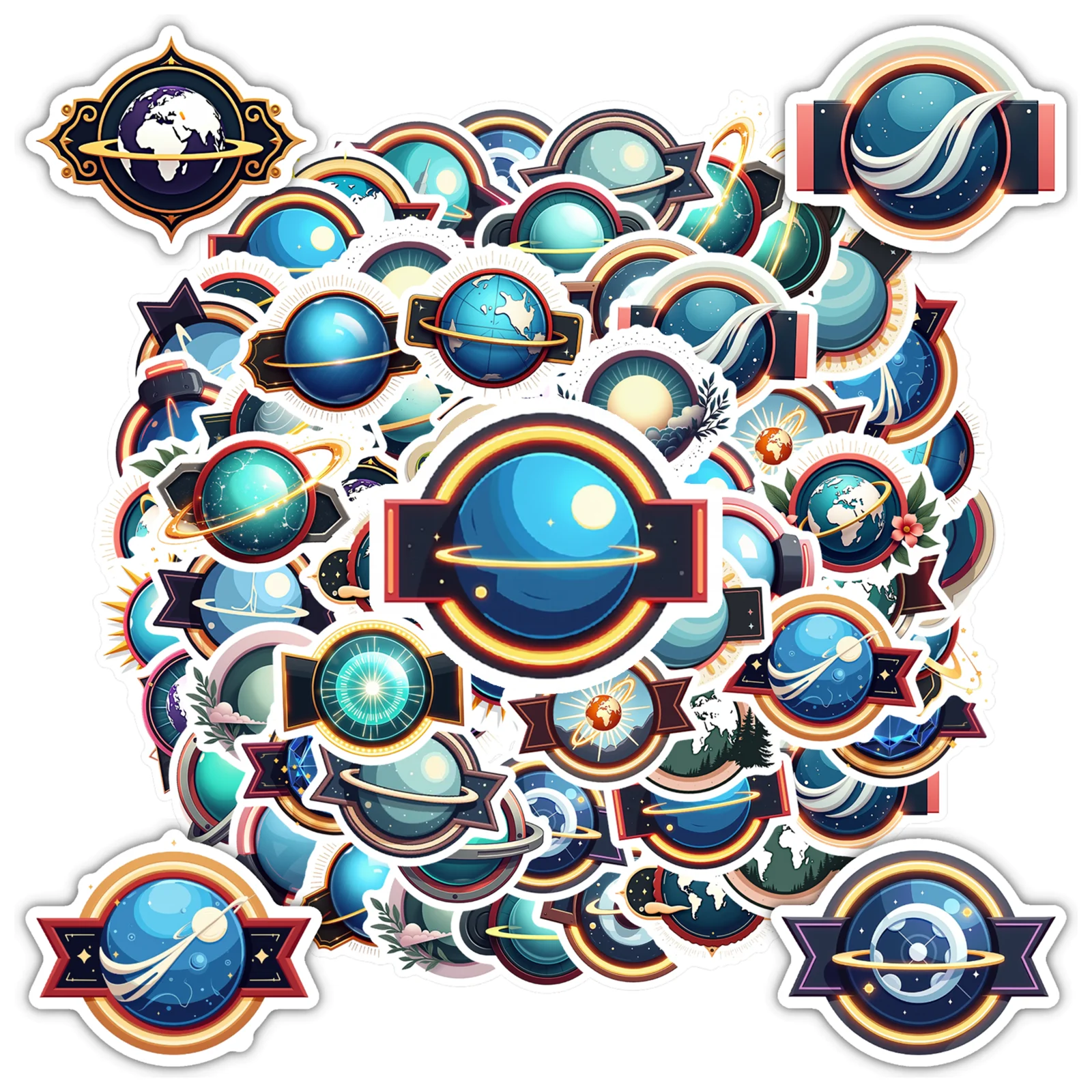 

35-70 шт. футуристических наклеек для исследования космоса, ретро-наклейки для путешествий по космосу, канцелярские наклейки, наклейки для гитары