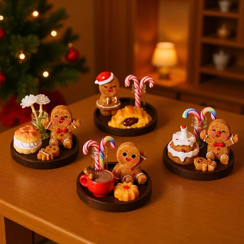 Resin Miniatures Christmas Gingerbread Man Food Play Model Scene Decor Crafts DIY Cake Candy Vase Ornament Home Accessories