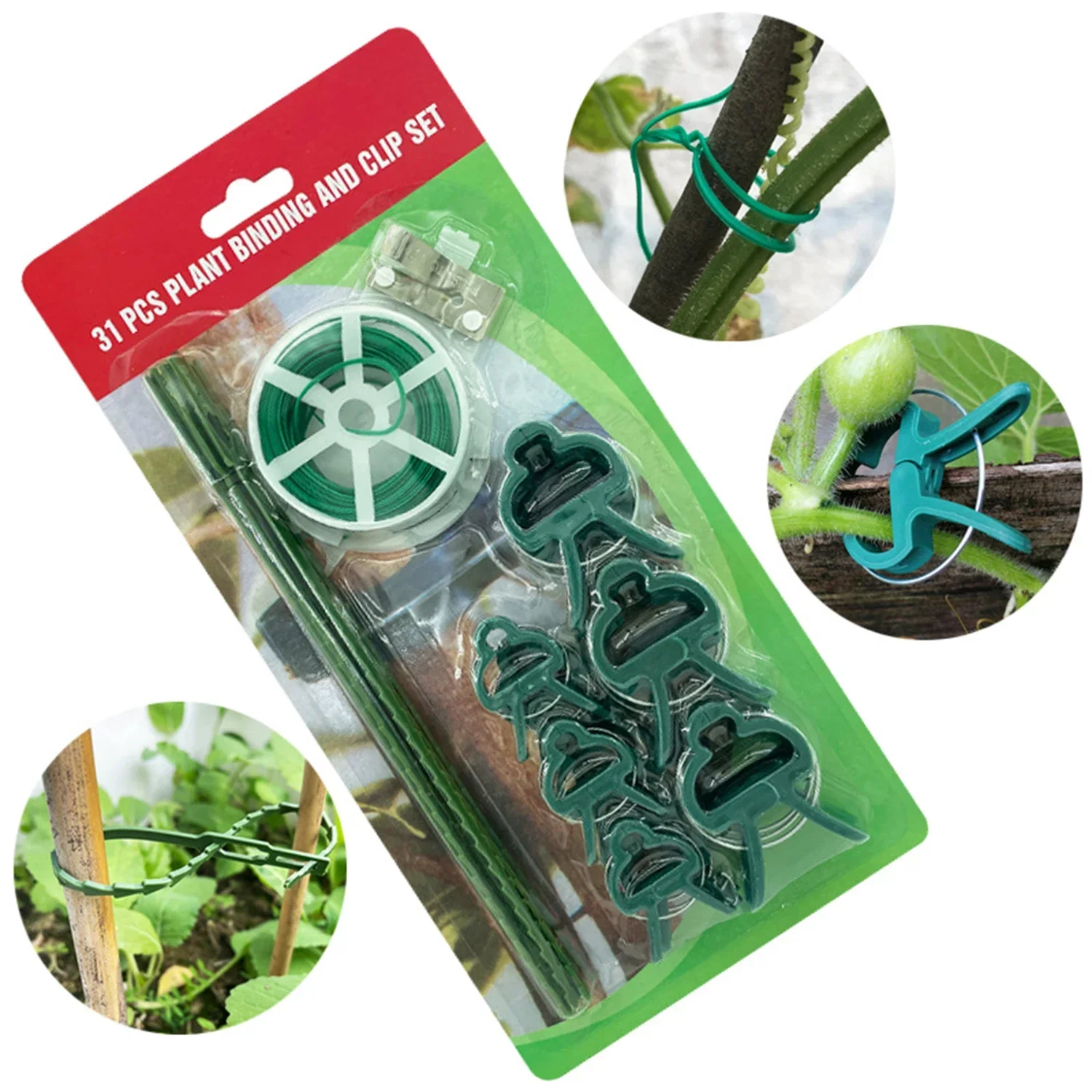 

31Pcs Garden Plant Clips Set Support Clips with Reusable Garden Ties,Plant Twist Ties for Straightening,Clip Tying Wires Set