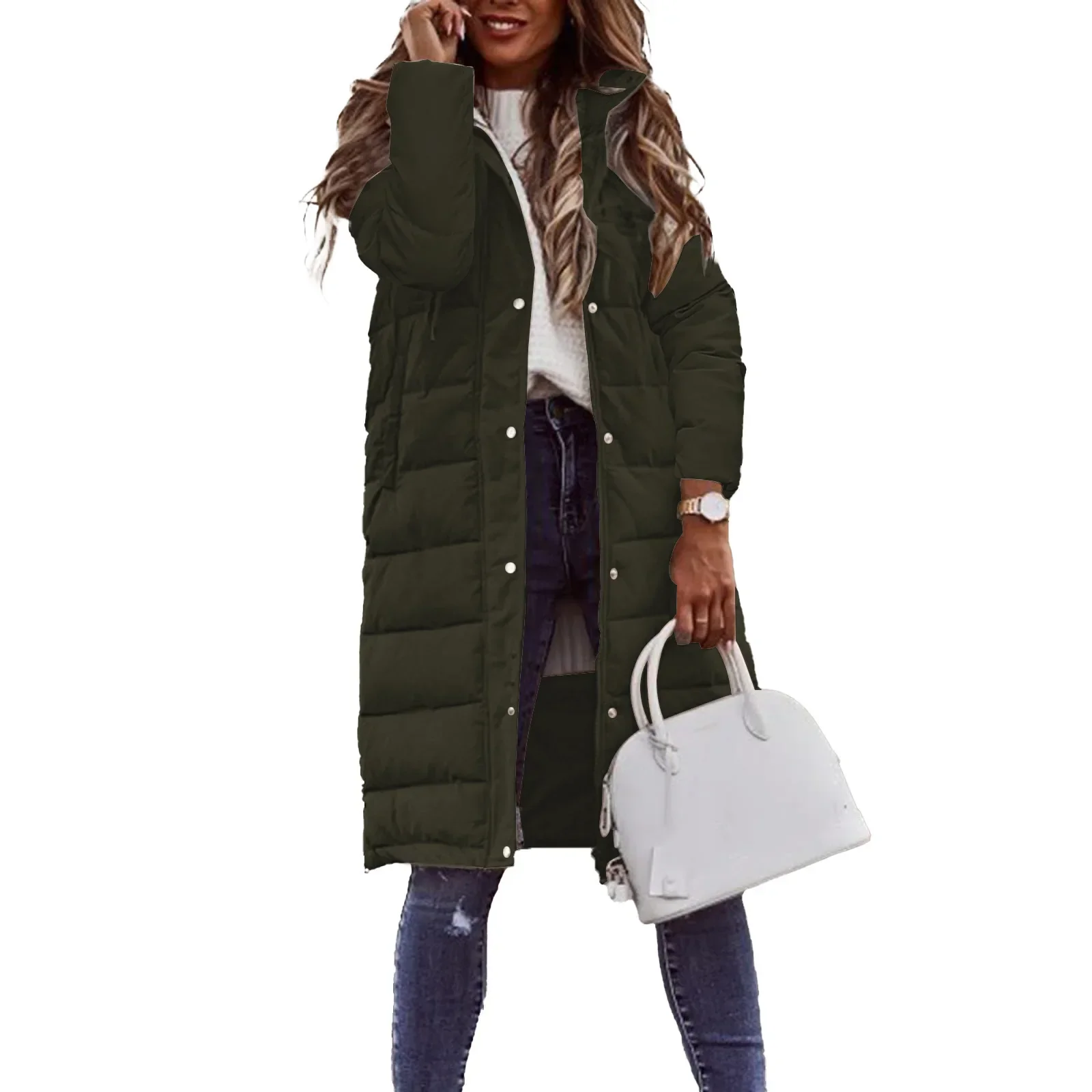Women Long Sleeve Loose Hooded Parka Coat Jacket Pockets Solid Color Zipper Button Fashion Casual Parkas Coats image 3