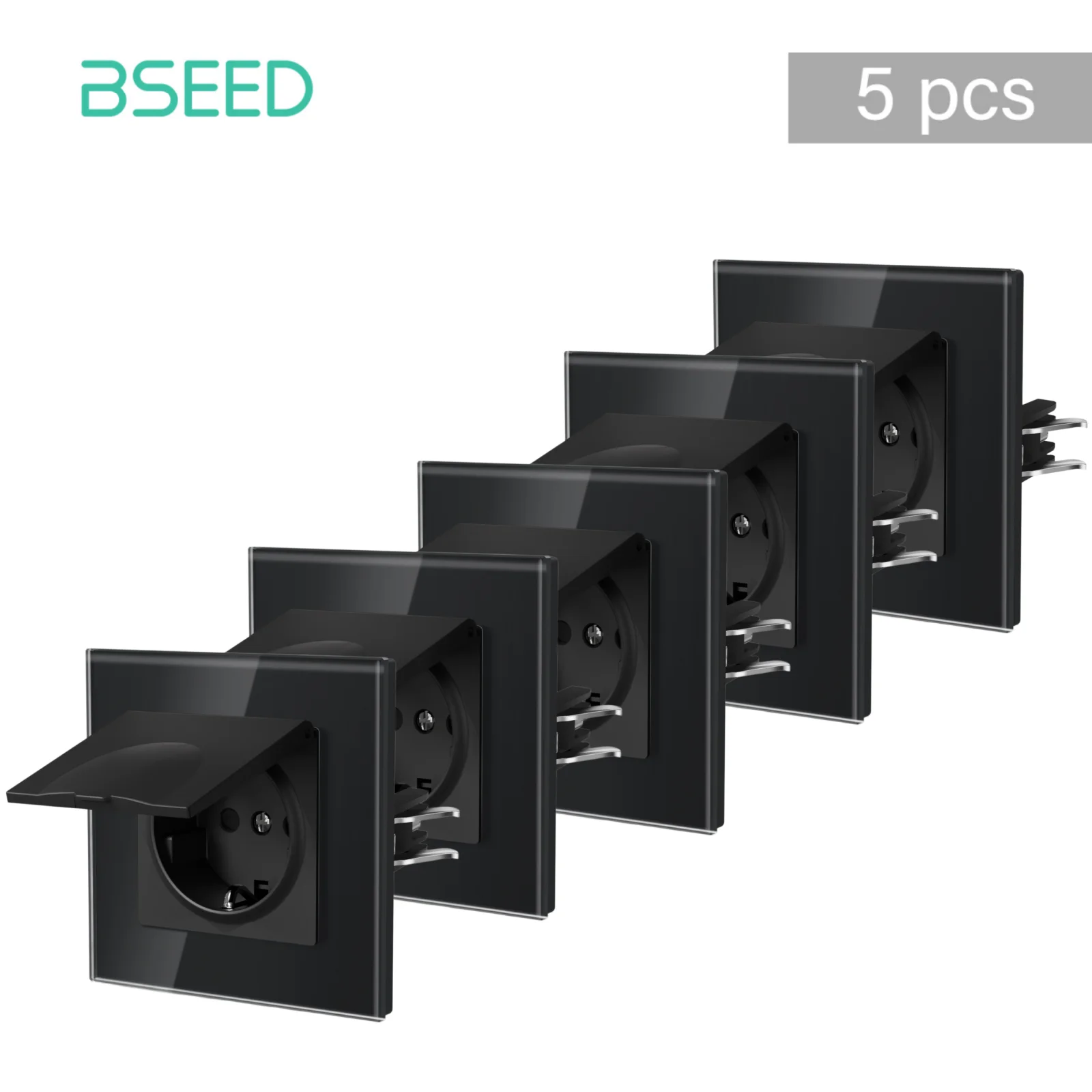 BSEED E-Serie EU-Standard Wasserdichte Wandsteckdose mit Abdeckung Kristallglas-Panel 16A 110V-250V