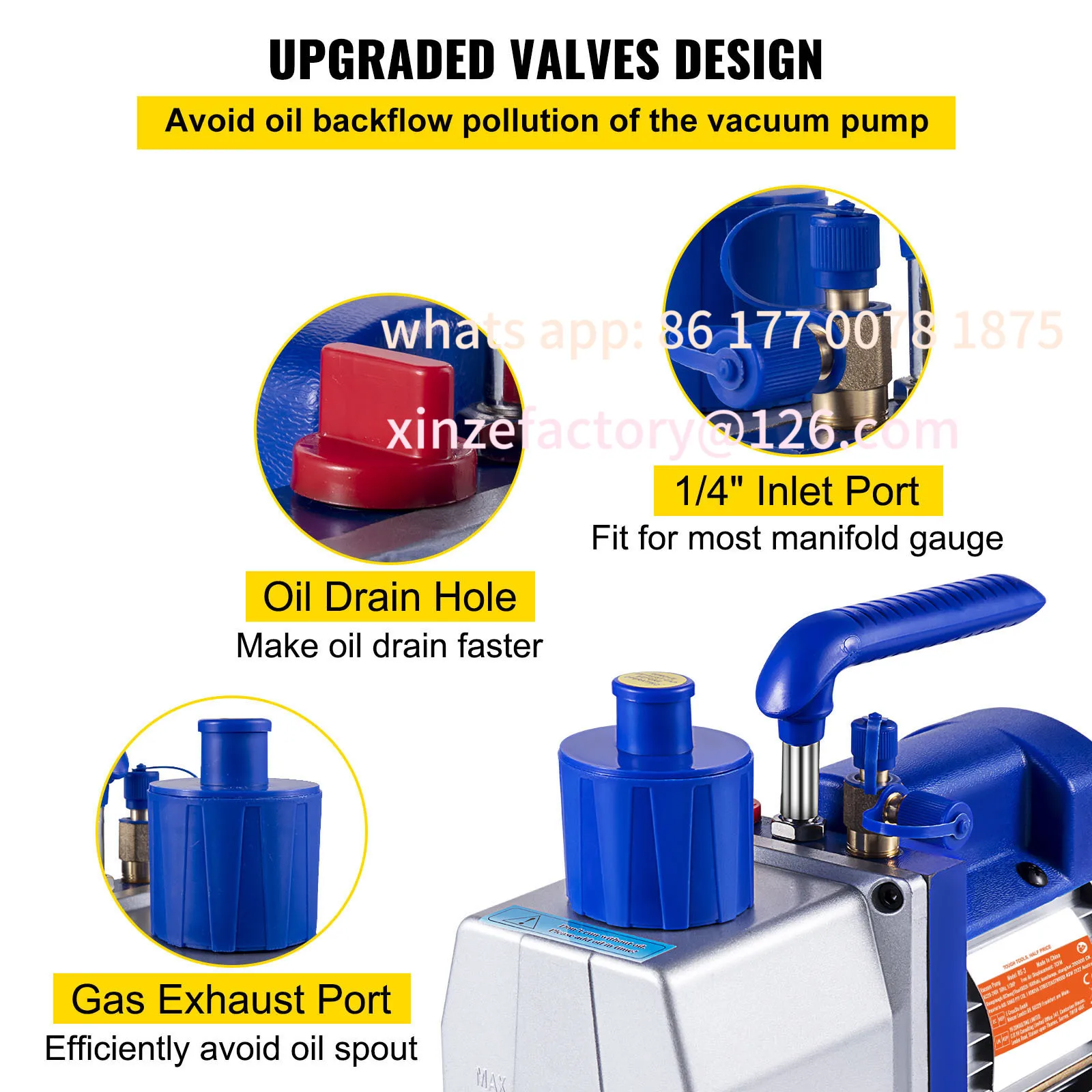Bomba de vacío personalizable 7 CFM 1/3 HP de una sola etapa para sistemas R12 R22 R134a R410a, refrigerante al vacío 5PA