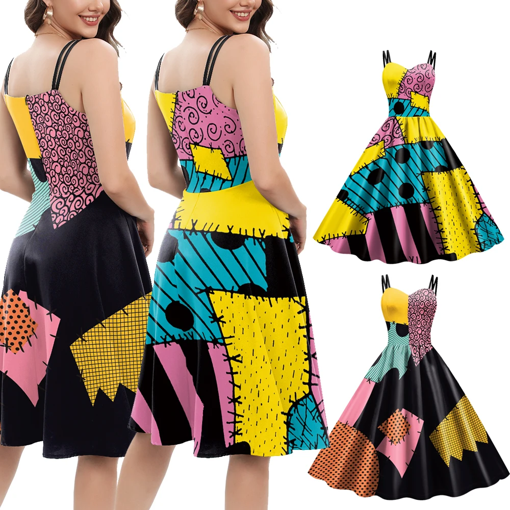 Halloween Dress Cosplay Nightmare Christmas Sally Dress Costume Witch Carnival Party Fancy Scarecrow Dress Up for Women Outfit