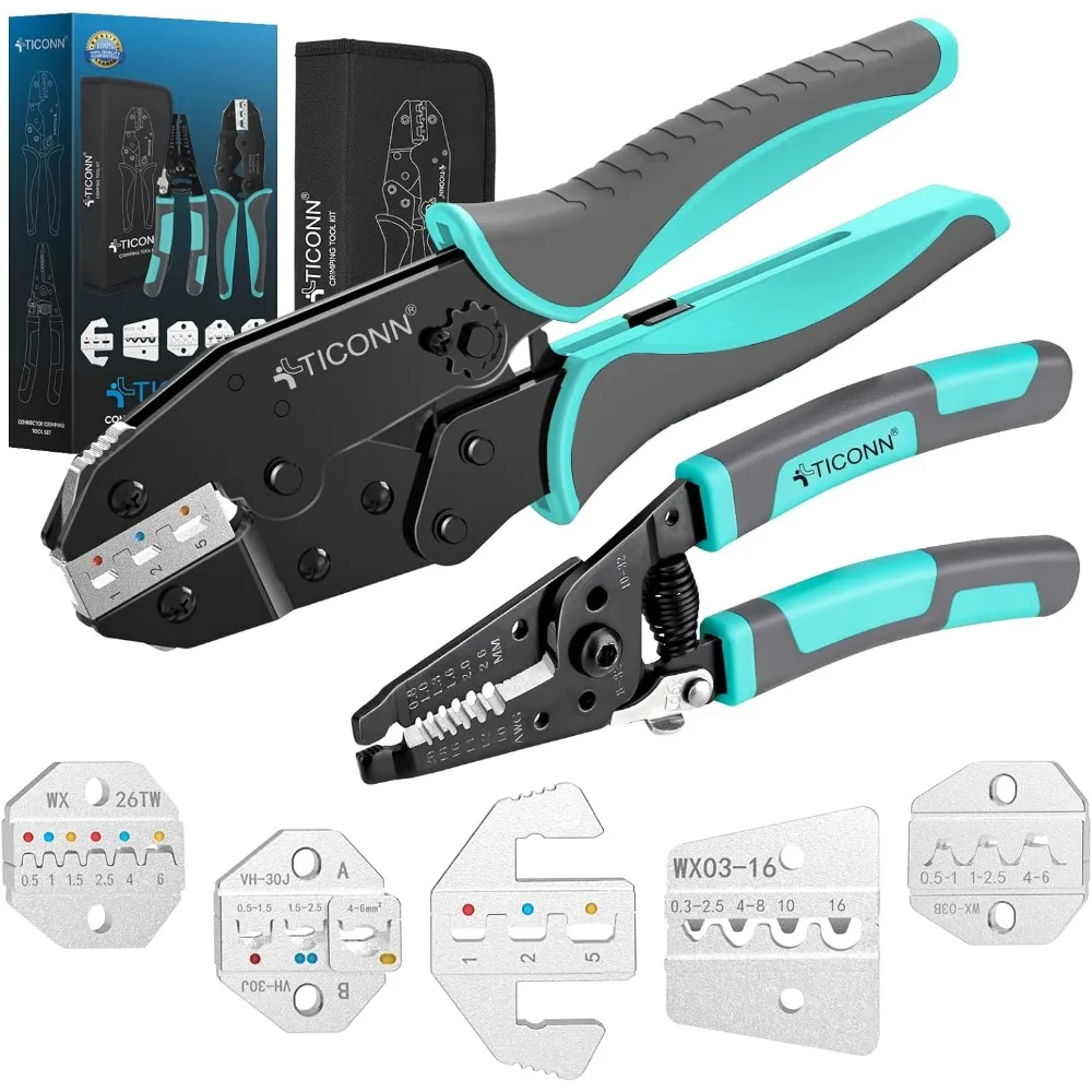 

Ratcheting Crimping Tool Kit for Heat Shrink Connectors with Adjustable Force and Wire Stripper