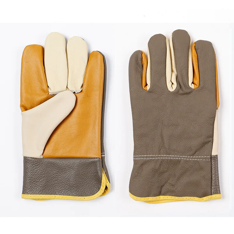 Guantes de cuero de flores para soldador de soldadura, guantes de cuero coloridos para Conductor, resistentes al desgaste, guantes de seguro de trabajo