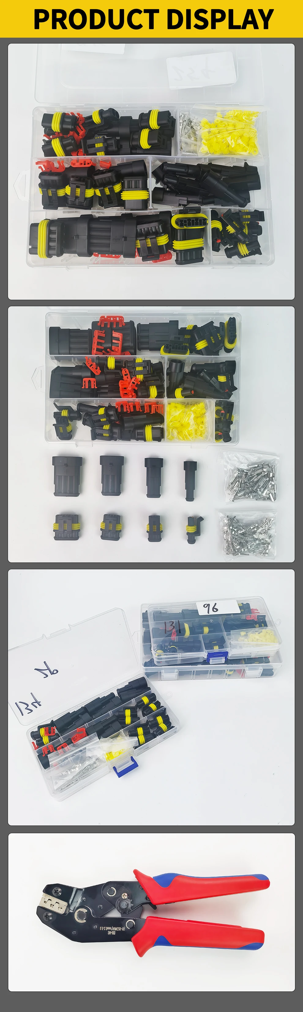 AMP Waterproof Auto Wire Connectors Kit 96/100/192/300/254/622PCS Box 1-6 Pin Male-Female Quick Plug Socket Vehicle Wiring Seal T&I Online Store
