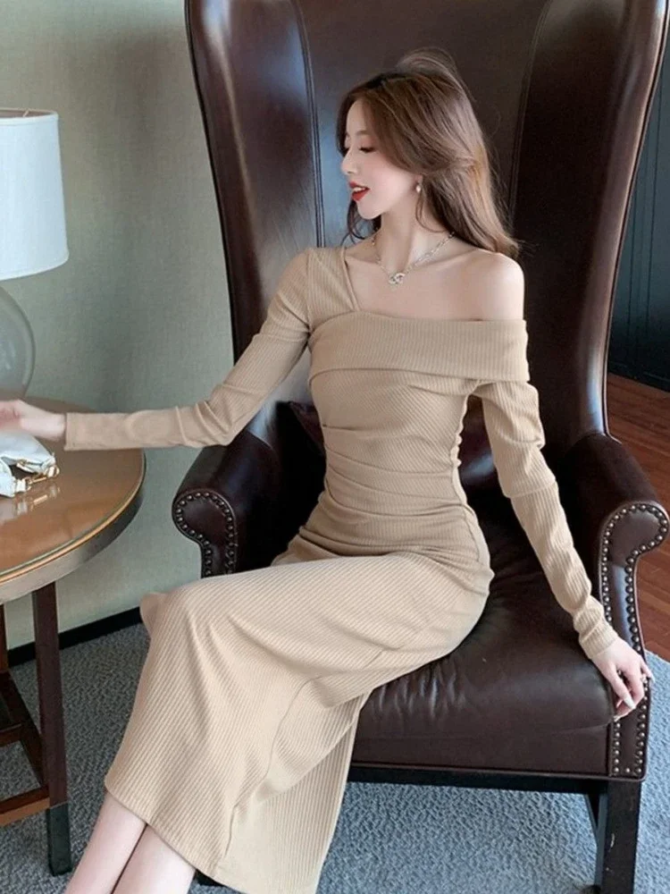 Over The Shoulder Woman Knitted Dress Prom Deals Elegant High Quality New In Harajuku Cool Trend Party Crochet Dresses For Women