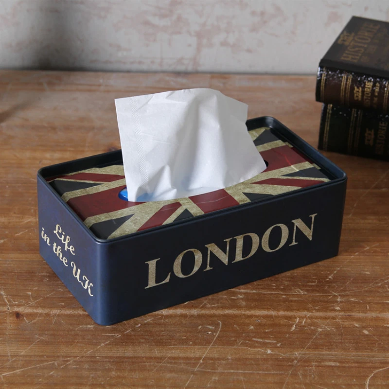 

European Style Retro Tissue Box, Iron, Rice Flag Tissue Box, American Creative Tinplate Paper Box, Home Napkin