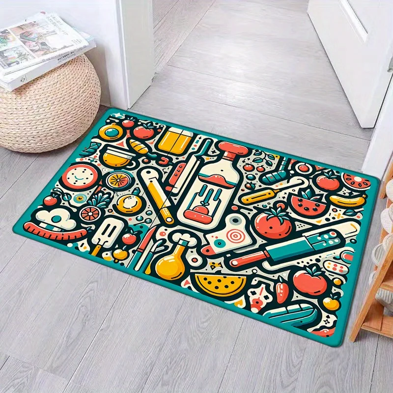 1pc Colorful Medical-Themed Flannel Door Mat Thick, Non-Slip, Machine Washable Mat for Kitchen, Living Room, Bedroom,