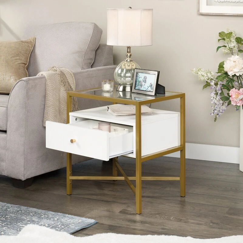 

Living room sofa side coffee table, household tempered glass corner few bedroom bedside locker drawer small square table