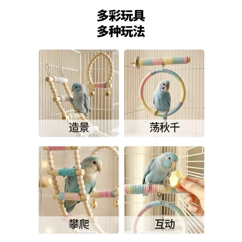 Parrot Play Swing with Climb Ladder, Pet Bird Toy for Lovebird Budgie Conure Daily Entertainment