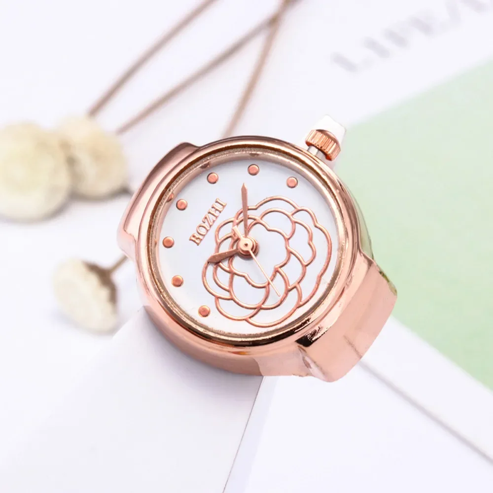 Rosé Gouden Wijzerplaat Quartz Analoog Horloge Creatief Staal Koele Elastische Quartz Vingerring Vrouwen Mannen Unisex Horloge Cadeau Polshorloge