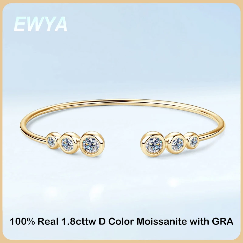 

EWYA Luxury D Color 1.8cttw Full Moissanite Tennis Bracelet Bangle For Women Girl S925 Silver Pass Diamond Test Bubble Bracelets