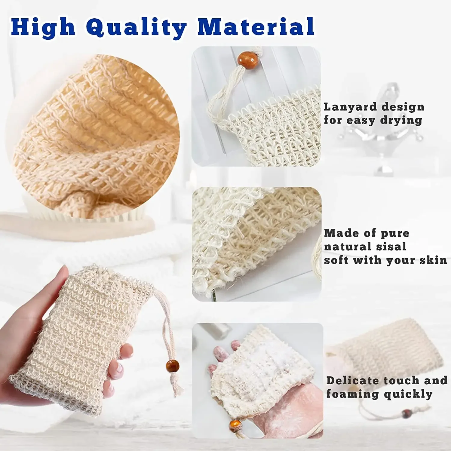 10-30 pcs Handmade Soap Saver bag Exfoliating Bags,Natural Sisal Soap Saver,Mesh Soaps Bag with Drawstring for Bath Shower Use