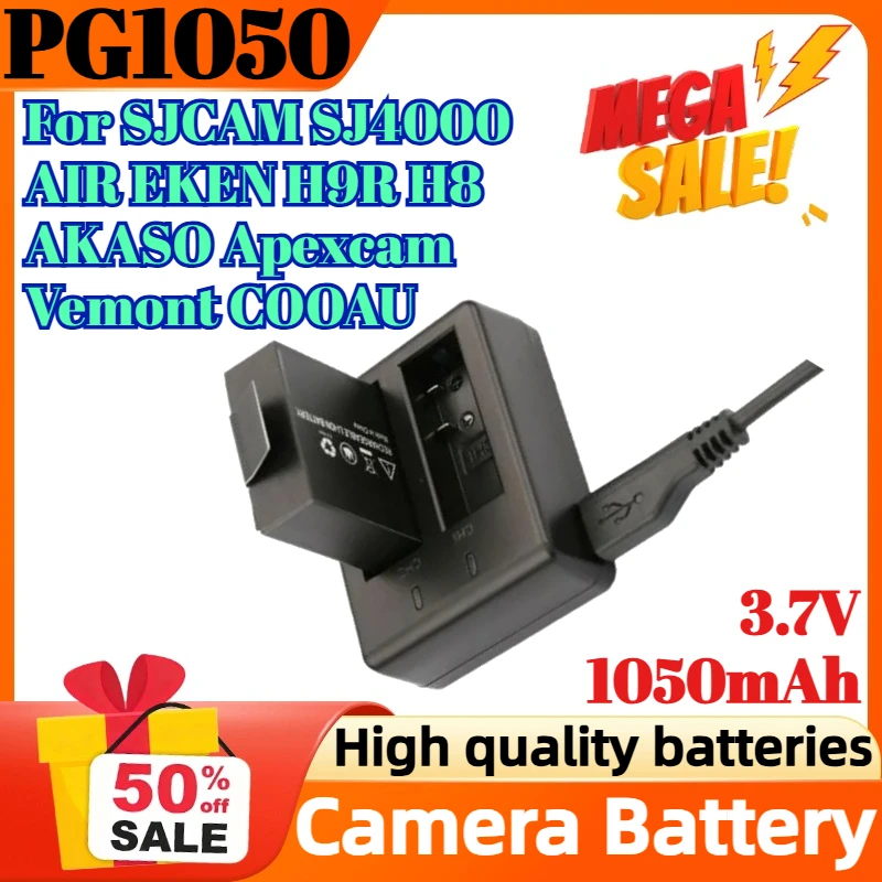

PG1050 3.7V 1050mAh For SJCAM SJ4000 AIR EKEN H9R H8 AKASO Apexcam Vemont COOAU Rechargeable Action Camera Battery Dual Charger
