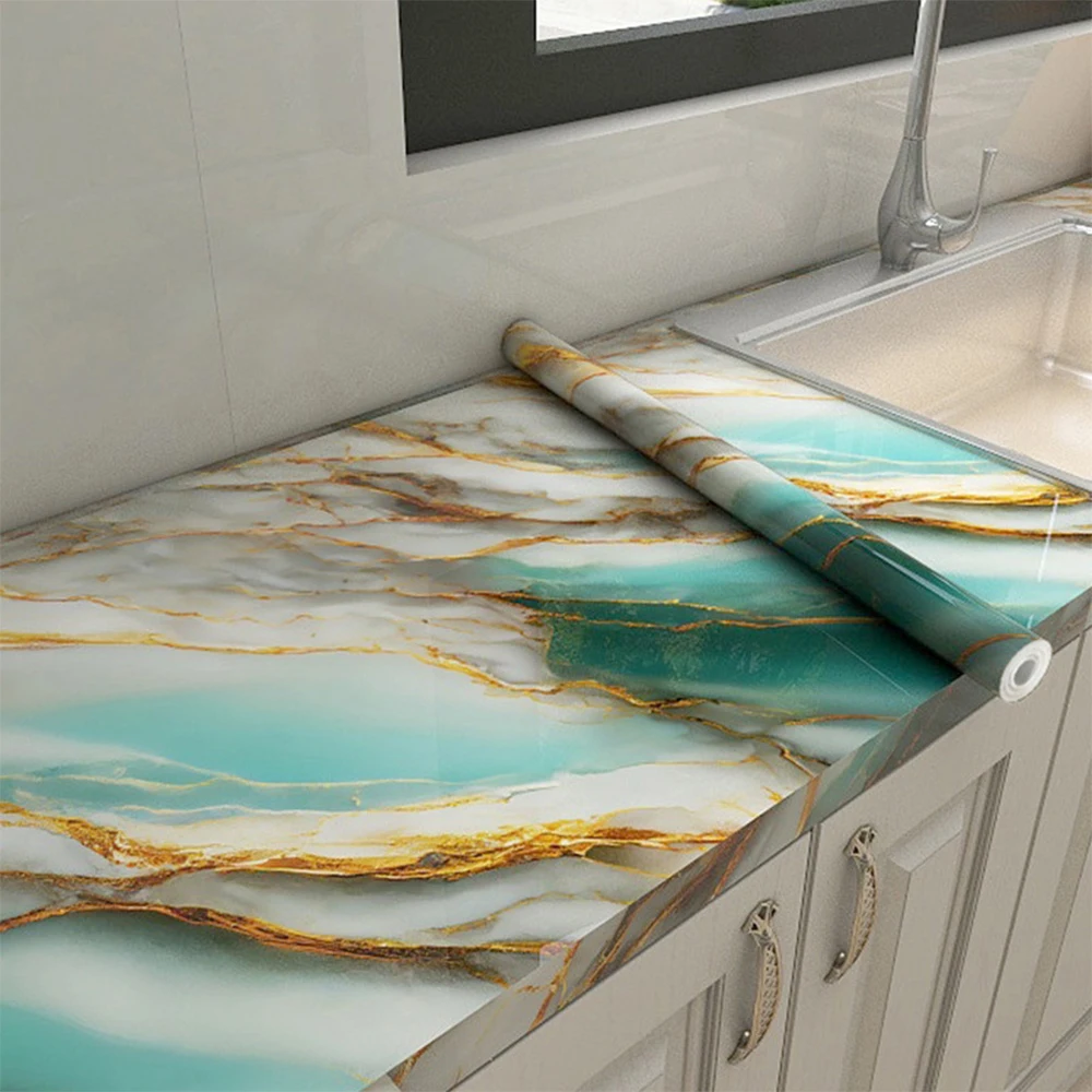 40 cm wasserdichte Marmormuster, selbstklebende Backsplash-Panel-Vinyl-Raumdekoration, Wandaufkleber für Wohnzimmer und Küche – Detail 6