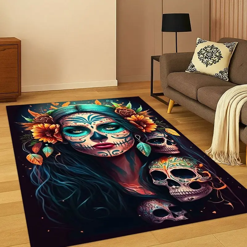 Gothic Skull Dead Girl Cartoon Horror Carpet Rug for Bedroom Living Room Sofa Playroom Doormat Home Decor,Kid Area Rug Non-slip