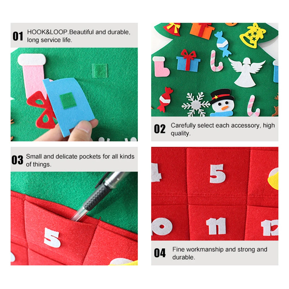 

Felt Christmas Calendar 24 Pockets for Gifts Toys Hanging Advent Calendars Holiday Christmas Tree Calendar Decor
