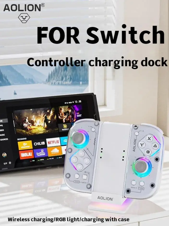 AOLION per Switch Joycon Sedile diviso Ricarica Console di gioco OLED Supporto Display di archiviazione Ricarica sedile con maniglia destra RGB