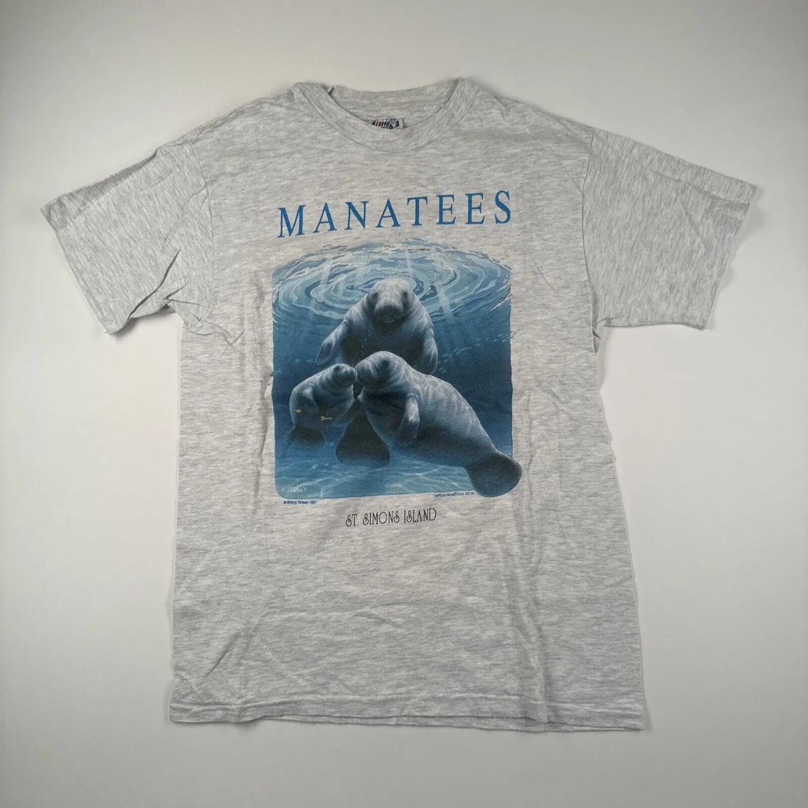 Vintage Manatees T Shirt Size Medium 80S Ocean Animal Nature