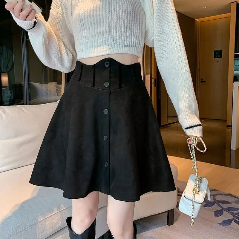 Woolen Mini Skirts Women Vintage Aesthetic Autumn Winter Classy A-line Skirt High Waist New Style Fashion Sweet Feminine Ulzzang