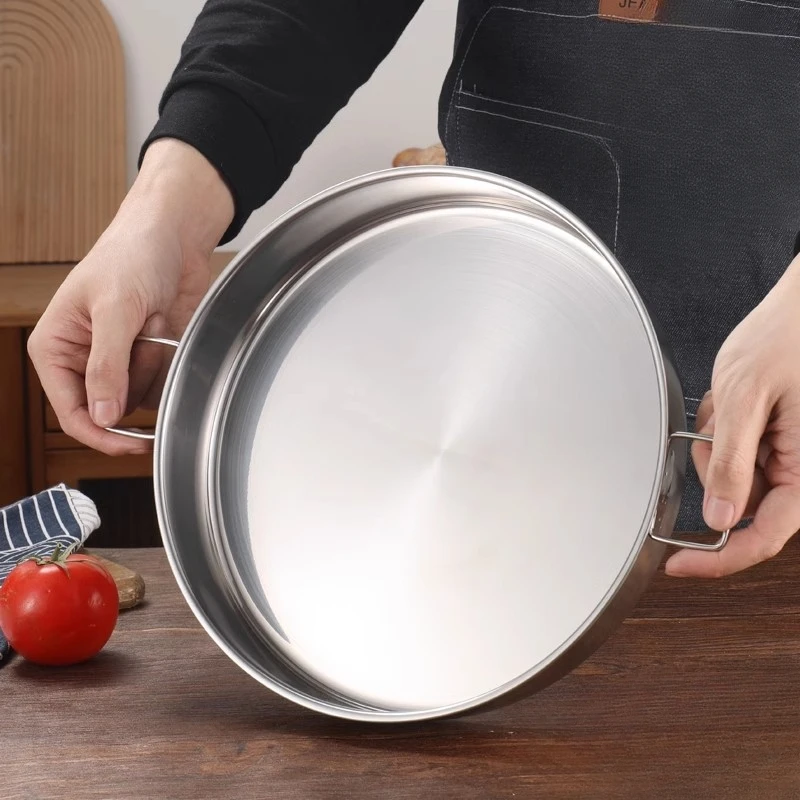 Thickened 304 stainless steel disc extra large tray Liangpi Luoluo Cake plate Steamed New Year cake plate Rice plate Flat dish d