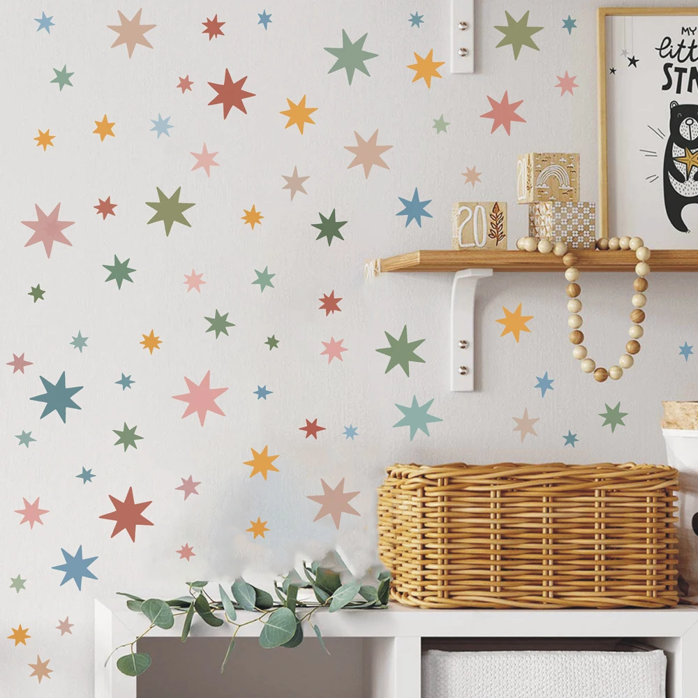 Boho Whimsical Star Wall Stickers Nordic Colorful Starburst Wall Decals Bedroom Living Room Playroom Home Wall Decor (2)