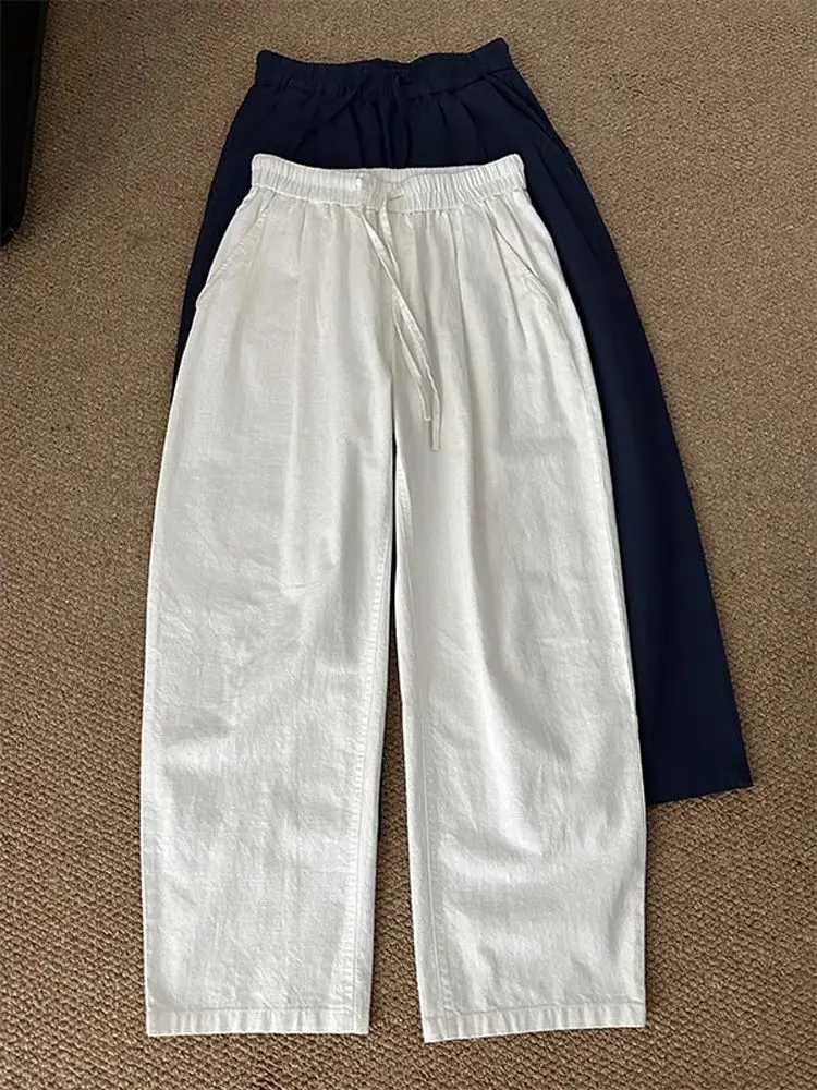 

White Linen Men's Summer Thin Qui Dry Sun Protection Wide Leg Pants Straight Casual Knife Pants Breathable Loose Fit Casual...
