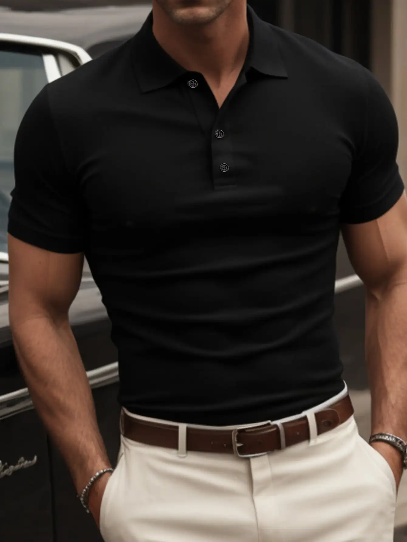 

Men's Black Short Sleeve Polo Shirt with Collar, Casual Business Style