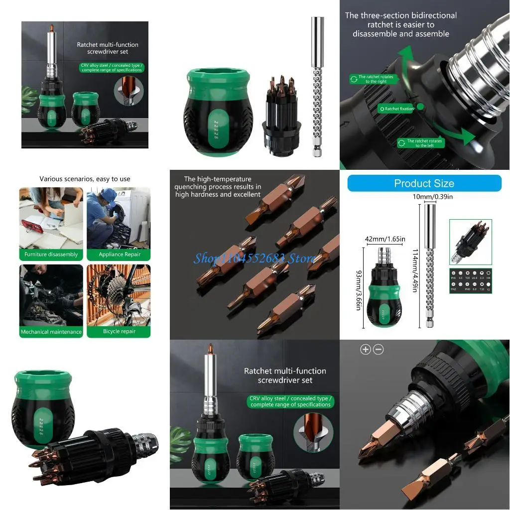 

Y6GD Concealed Telescoping Screwdriver 14 Tool Ergonomic Handle Practical Material