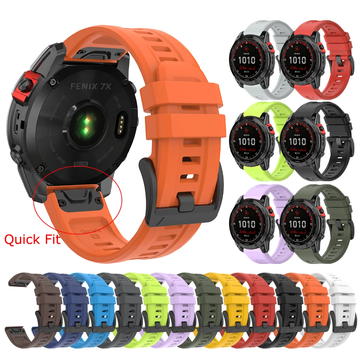 QuickFit 22mm 26mm Silicone WatchBand for Garmin Fenix 9 Pro 47 51mm/Fenix 8 E 6 6X 7 7X 5 5X Plus Epix Pro Enduro 3 Sport Strap