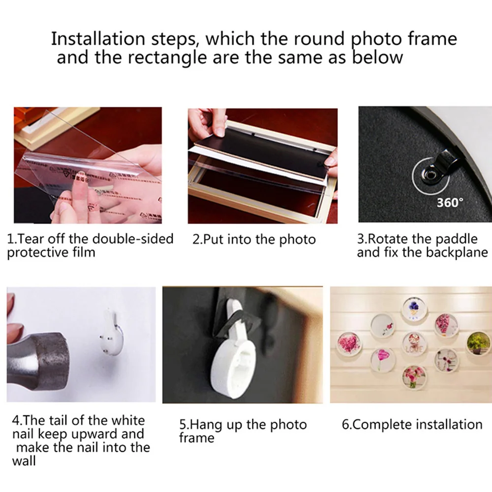 Round Photo Frame DIY Wooden Wall Mounted Hanging Frame