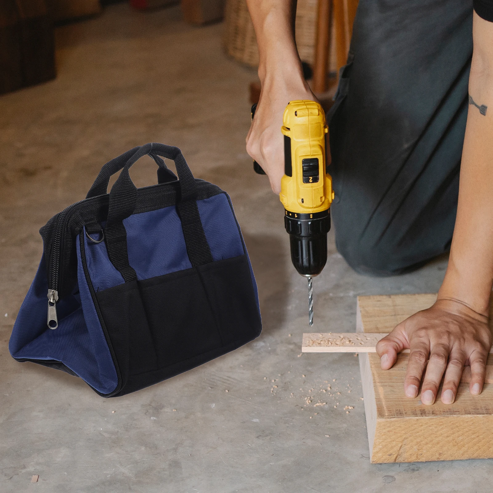 

Zippered Wide Bag Portable Organizer Durable Oxford Cloth Storage for Craft DIY Enthusiast Men Heavy Duty