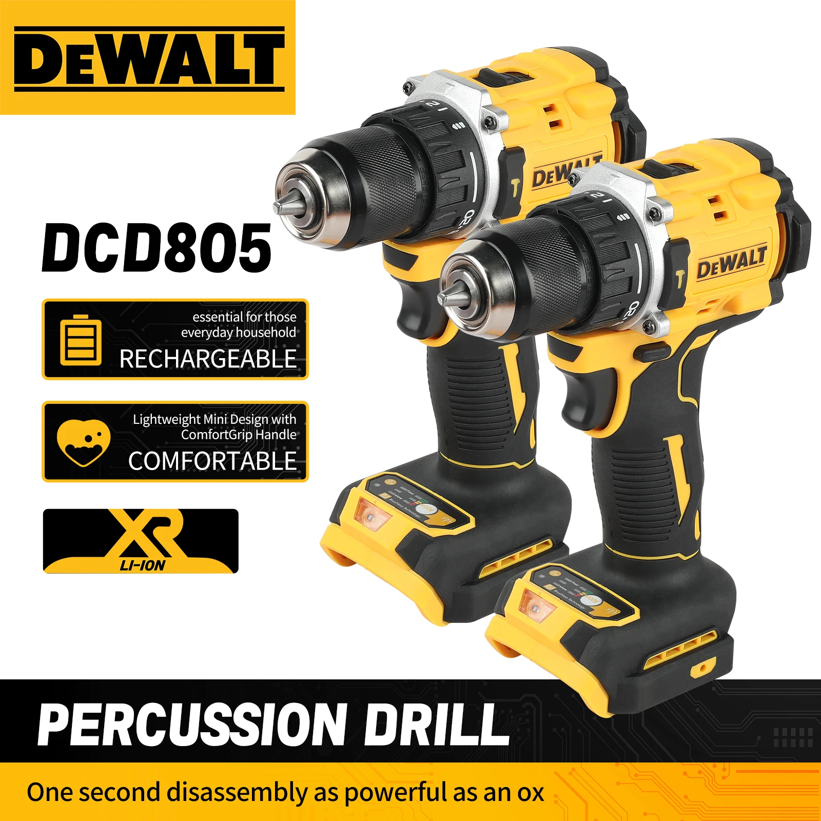 

DEWALT DCD805 Brushless Impact Drill 20V Cordless Electric Screwdriver Multi-Function Hand Drill Power Tools