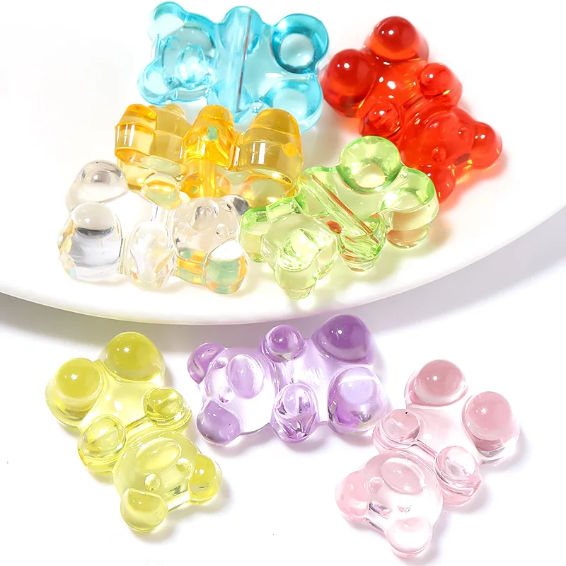 30-50Pcs Candy Color Cartoon Bear Beads For Jewelry Making 10x16mm Transparent Charm Spacer Bead Handmade Crafts Diy Pendant