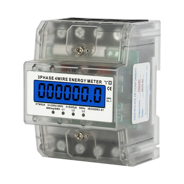 Compteur d'énergie triphasé 4 fils 220/380V, compteur de consommation d'énergie kWh, installation domestique, compteur d'énergie électrique numérique, rail DIN 1