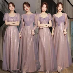 Purple Tulle Bridesmaid Dress Women New Lace-UP Shiny Blingbling Floor-Length Homecoming Dresses Elegant Modern Choir Gown