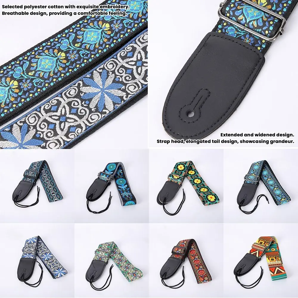 Colorful Printed Guitar Strap Ethnic Style Widening Guitar Crossbody Strap Adjustable Guitar Accessories Ukulele Straps Belt