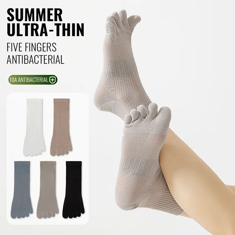 

MiiOW Cotton Five Finger Socks Men Spilt Crew Long Sock Summer Thin Sock Breathable Mesh Sweat Absorbent Antibacterial Toe Sock
