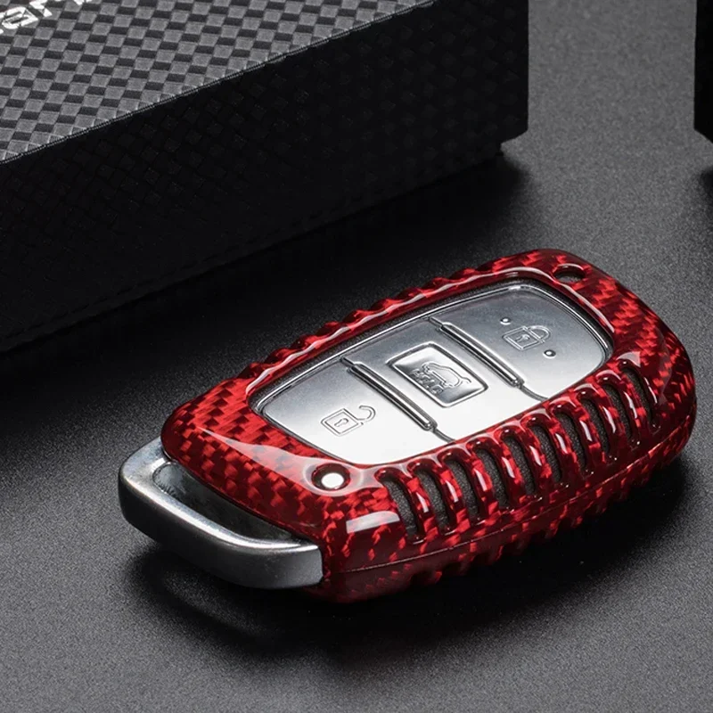 Carbon Fiber Key Fob Cover Shell Fit For Hyundai Sonata Tucson Elantra Santa Key Case Protector For Zinc Alloy with Keychain