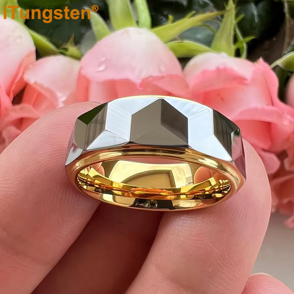 iTungsten 8mm Dropshipping Two Tone Face Ring Nice Tungsten Wedding Band For Men Women Stepped Polished Finish Comfort Fit