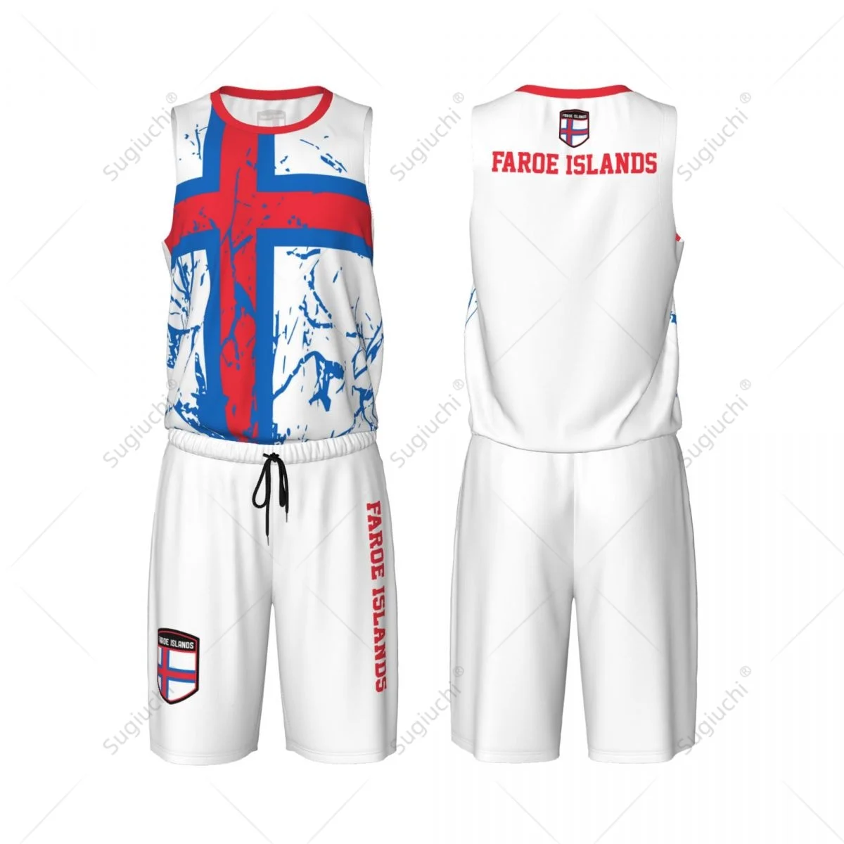 Faroe Islands Flag Grain Men Basketball Set Shirt & Pants Sleeveless