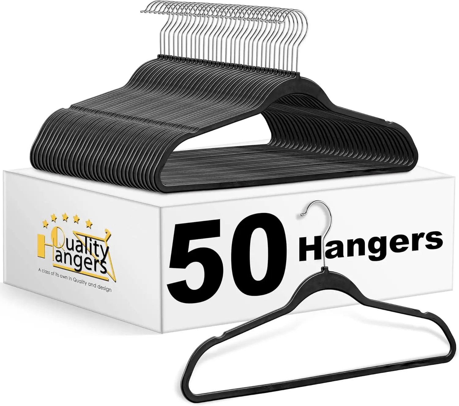 

50 Pack Slim Plastic Hangers for Clothes - Heavy Duty Non-Velvet Black Hangers with 360° Swivel Chrome Hook