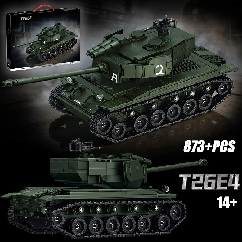World Military War Ⅱ Super Pershing T26E4 Main Battle Tank Building Blocks Bricks Set MOC M26 Pershing Heavy Tank Toys Gift