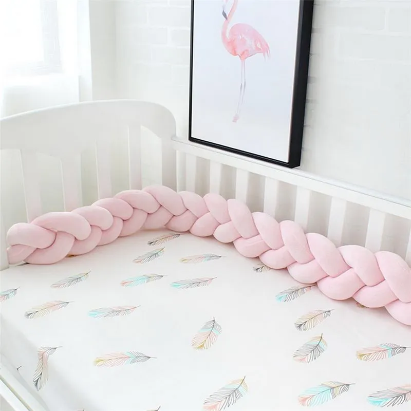 1m/1.5m/2m/3m Baby Bed Bumper Braid Knot Long Handmade Knotted Weaving Plush Baby Crib Protector Infant Knot Pillow Room Decor