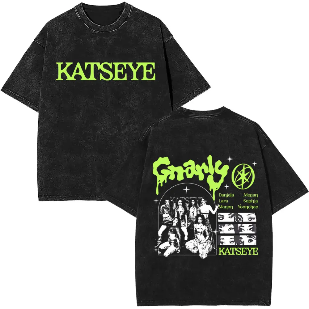 

Washed Vintage Korean Girl Group KATSEYE Gnarly Graphic T-shirt Men Women Casual Cotton T Shirt Unisex Unisex Oversized T-shirts