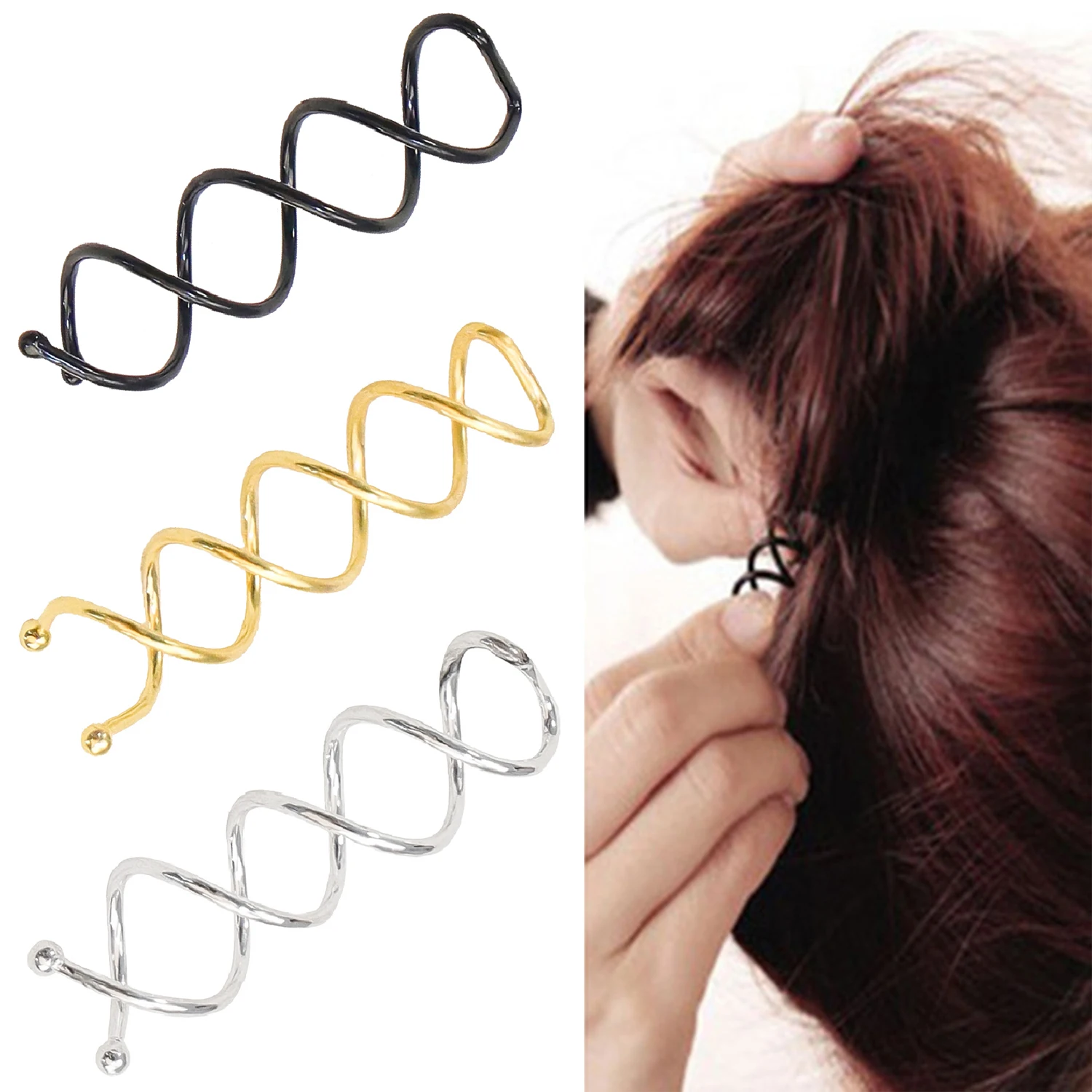 10pcs Metal Spiral Pin Hair Clip Twist Comb Hairpins Brooches Bobby Bun Stick Pick for Women Girl Wedding Accessories Ornaments