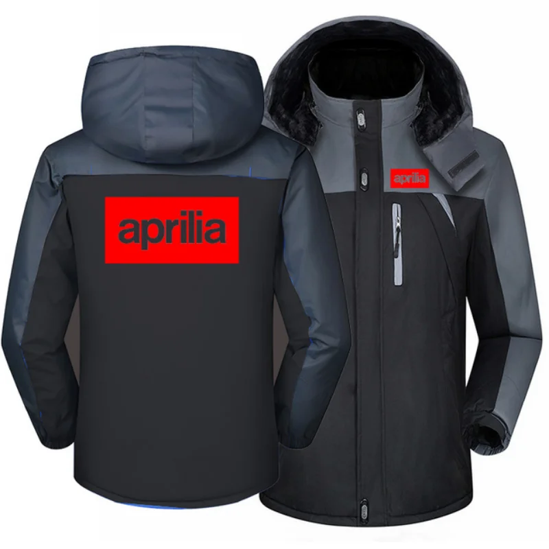 2023 New Winter Men's Aprilia Motorcycle Logo Windproof Hooded Jackets Thick Warm Coats Male Outwear Mountaineering Overcoat