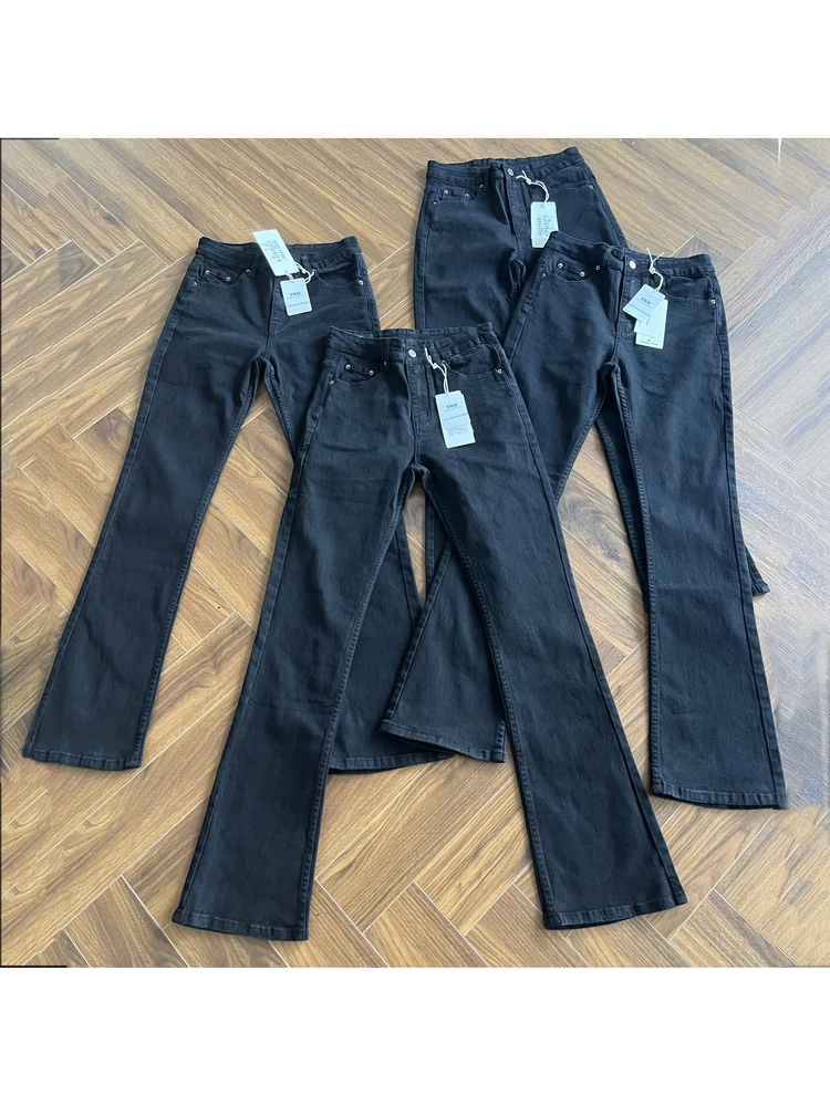 Slim Fit Men's Jeans mid Waist Washed Black Heavyweight Flared Casual Fashion Autumn Season Zipper Closure Classic Clean Fit