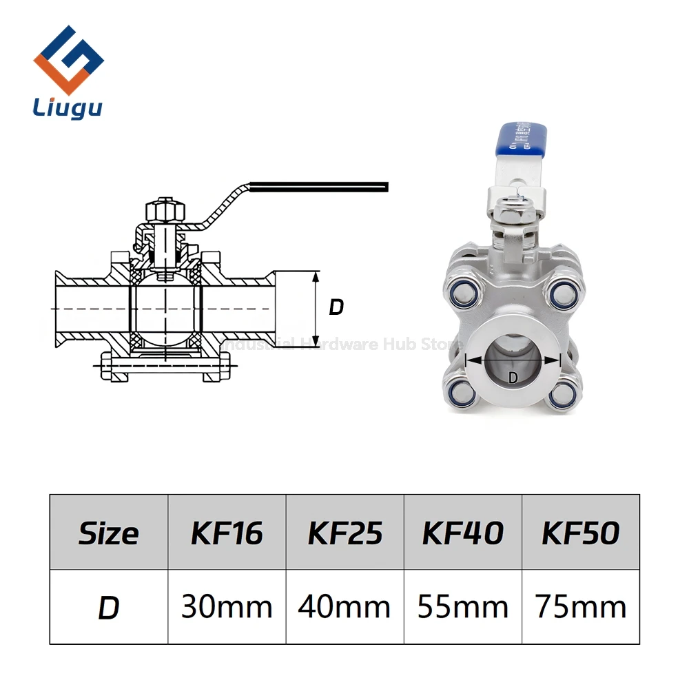 KF16 KF25 KF40 KF50 304 Edelstahl Sanitärflansch 3-teiliger manueller Hochvakuum-Kugelhahn, schnell zu installierender Vakuum-Kugelhahn – Detail 3